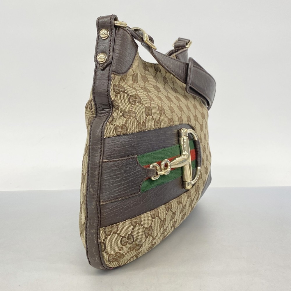 Gucci GG Canvas Sherry Line Horsebit Shoulder Bag 137388 Brown Beige Women's - Picture 2 of 11